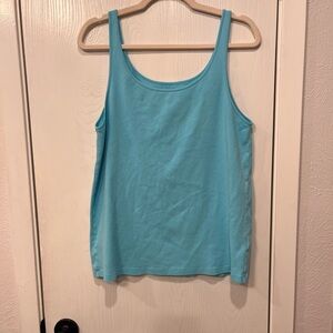 Eileen Fisher Tank Top Women XL Turquoise Blue Cotton Interlock Scoop Neck Basic